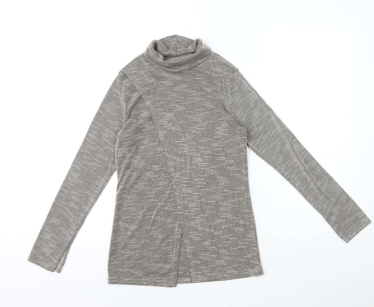 Boohoo Womens Brown Polyester Basic T-Shirt Size 8 Roll Neck - Open Split Back Split Hem Cuffs