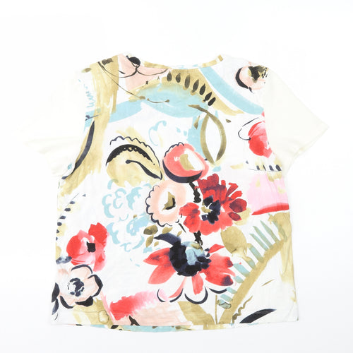Marks and Spencer Womens White Floral Viscose Basic T-Shirt Size 14 Round Neck
