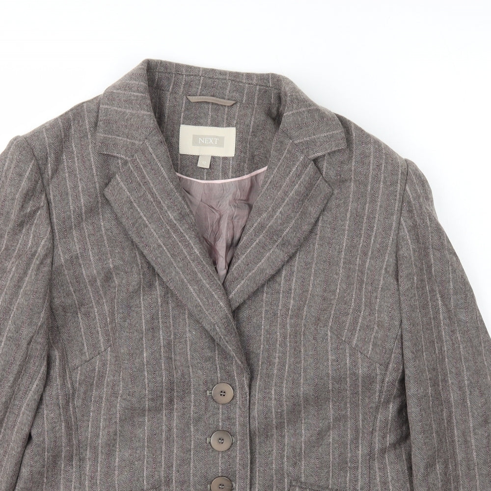 NEXT Womens Grey Striped Jacket Blazer Size 12 Button