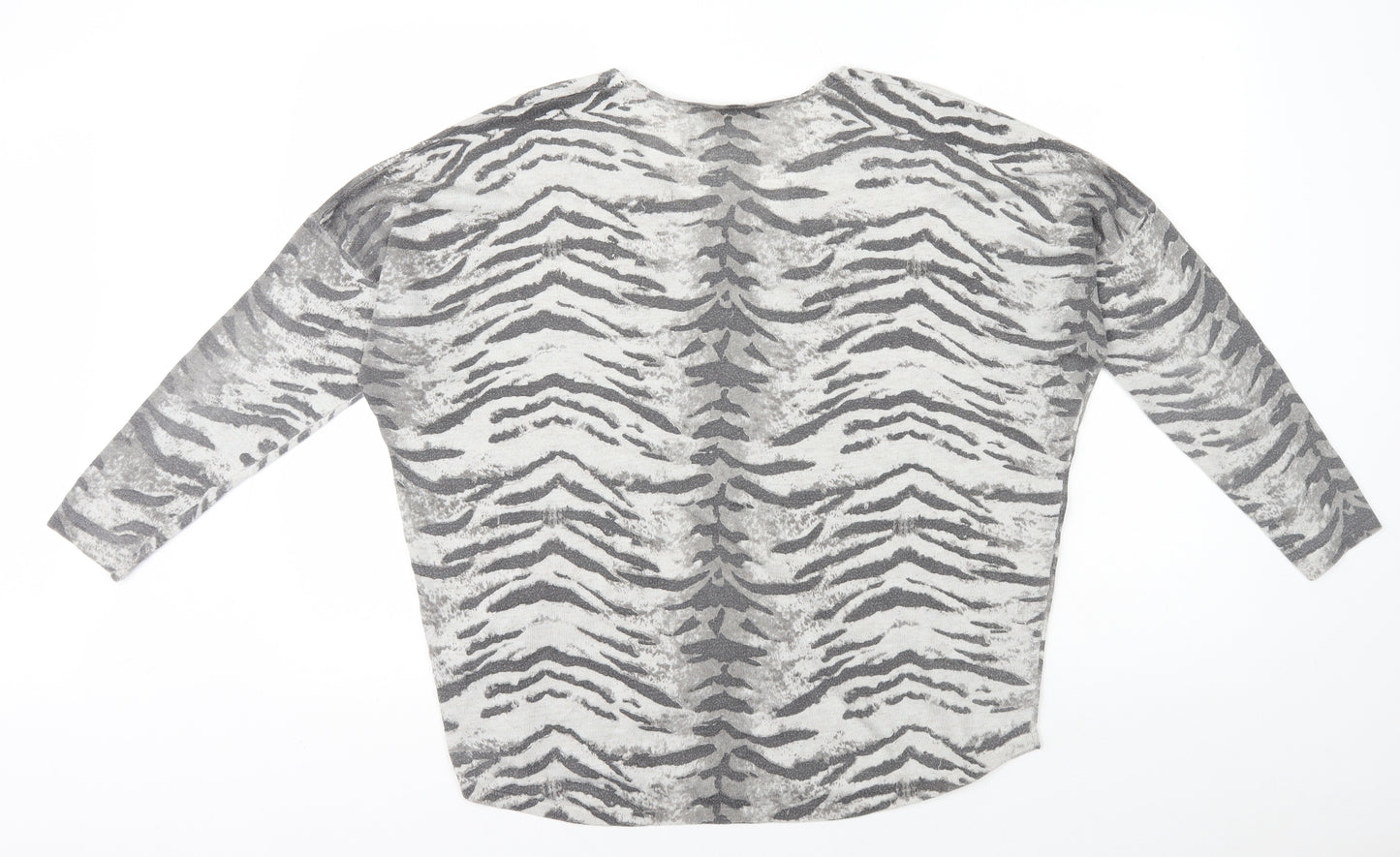 Peace and Love Womens Grey V-Neck Animal Print Polyester Pullover Jumper Size 14 - Tiger print