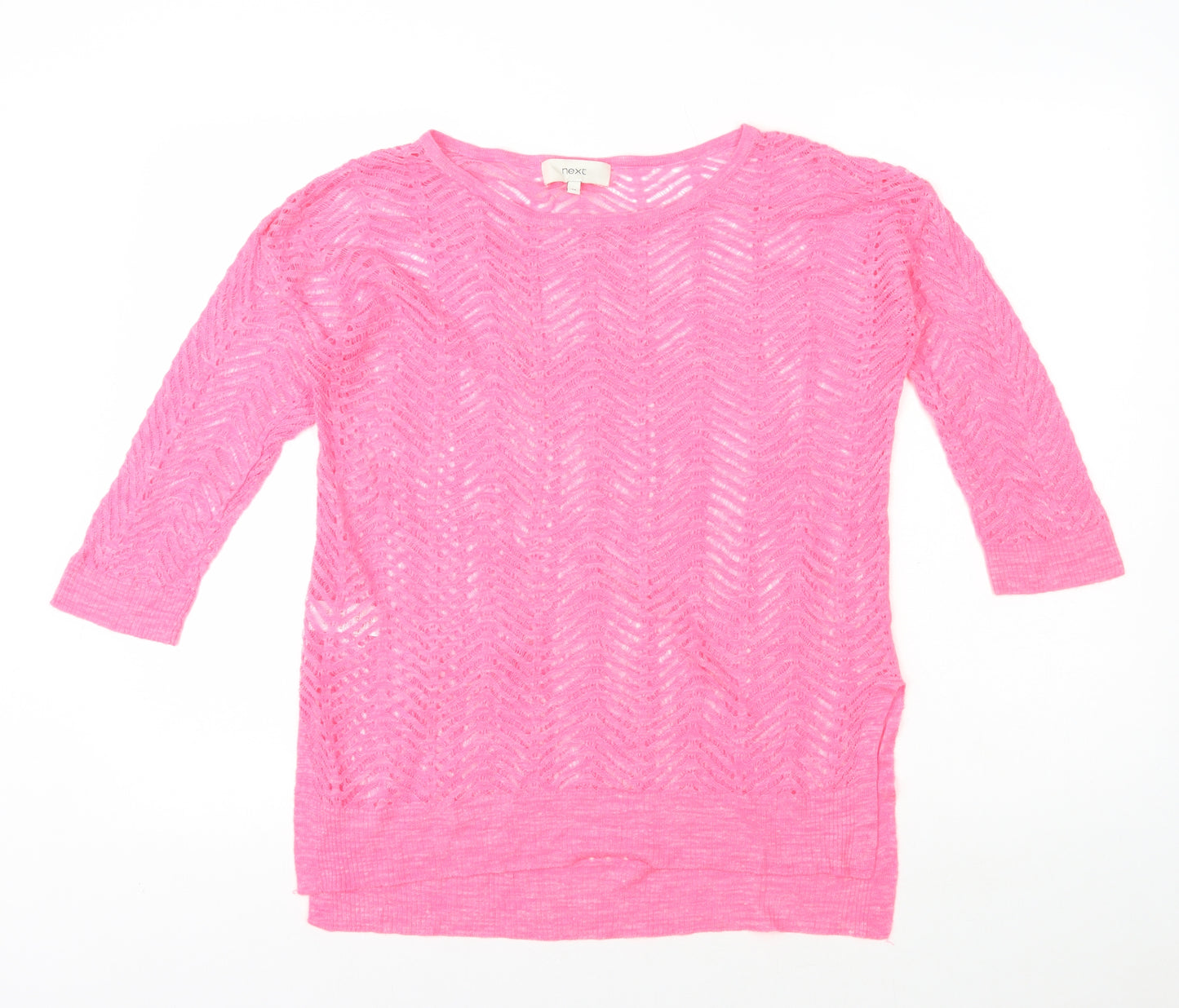 NEXT Womens Pink Herringbone Acrylic Basic T-Shirt Size 12 Round Neck