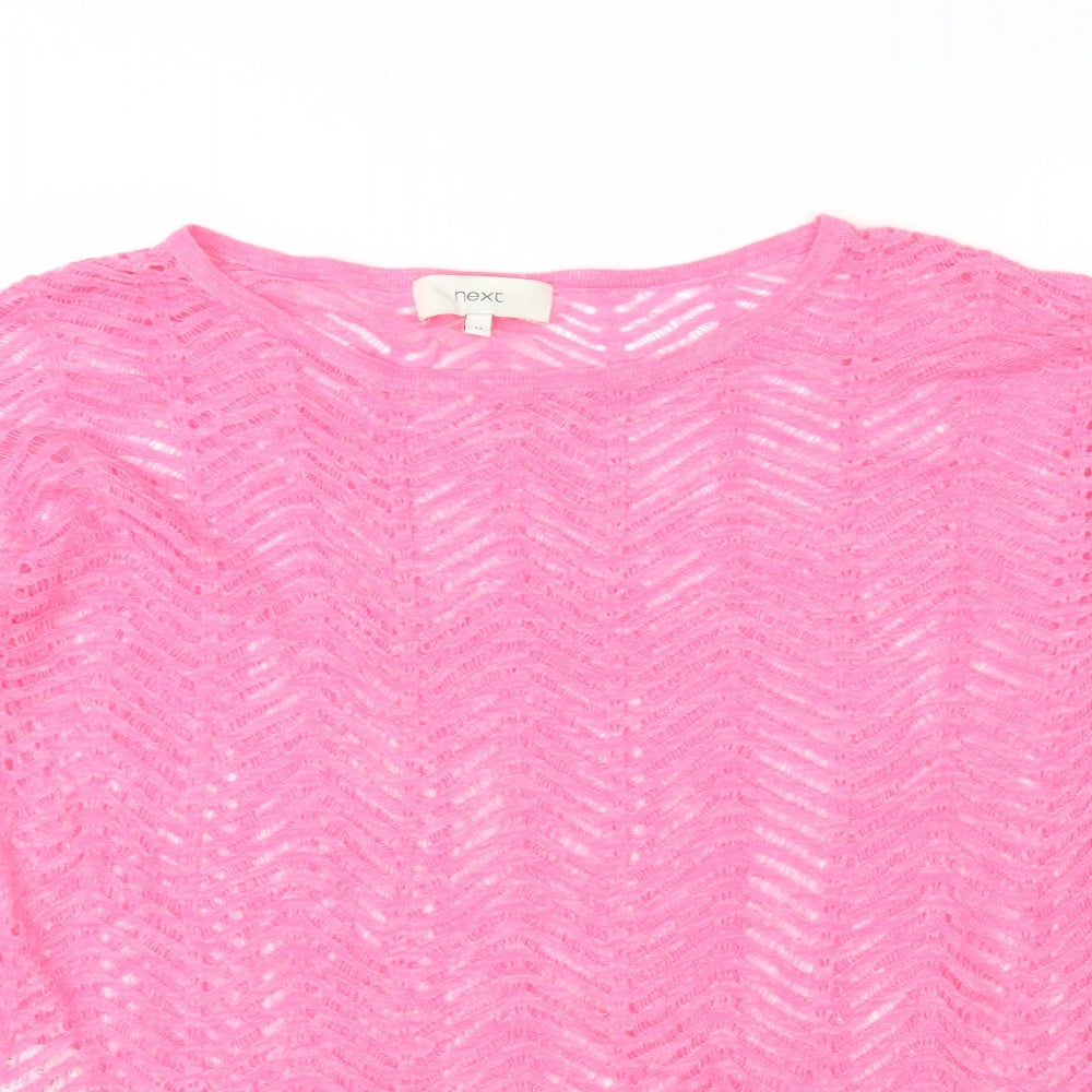 NEXT Womens Pink Herringbone Acrylic Basic T-Shirt Size 12 Round Neck