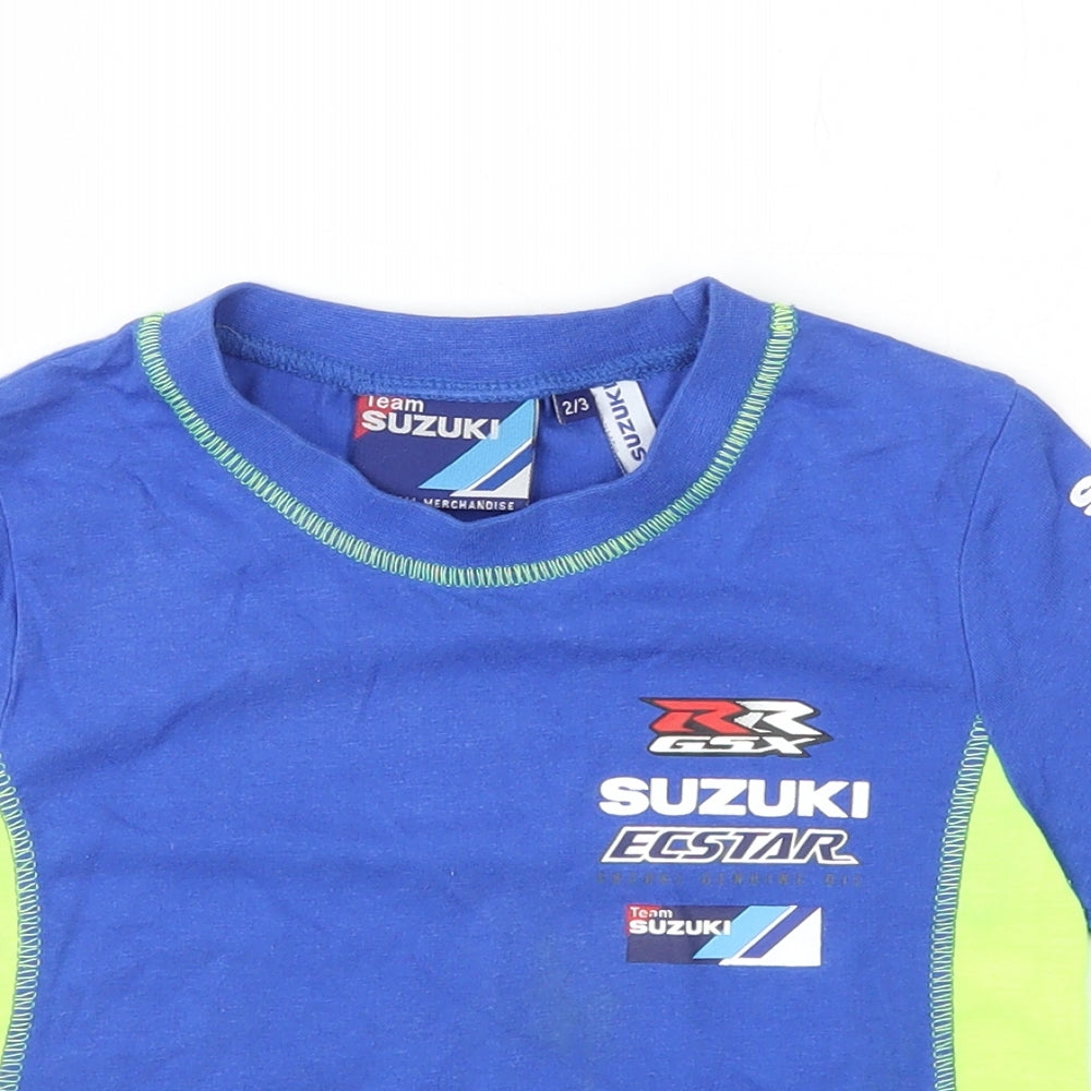 Suzuki Boys Blue Cotton Basic T-Shirt Size 2-3 Years Round Neck Pullover - Racing