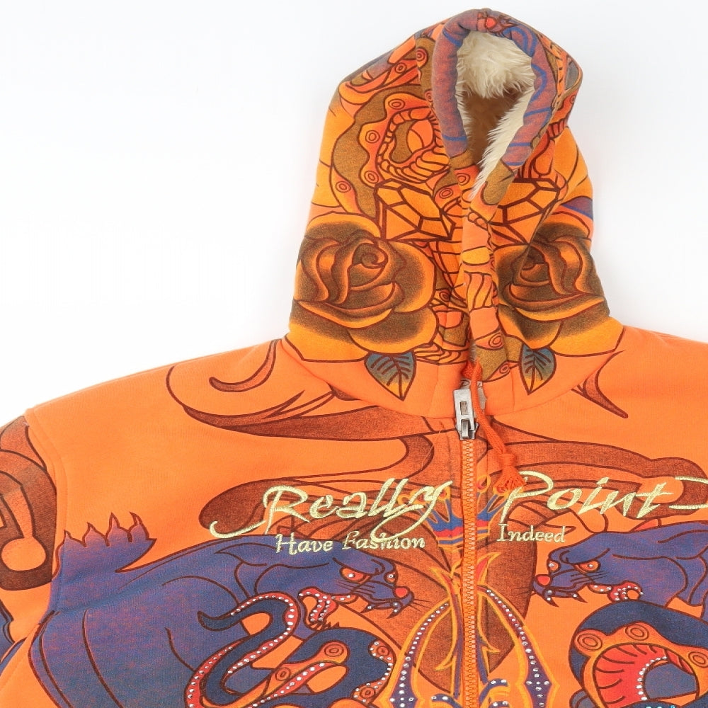 Really Point Womens Orange Polyester Full Zip Hoodie Size 2XL Zip