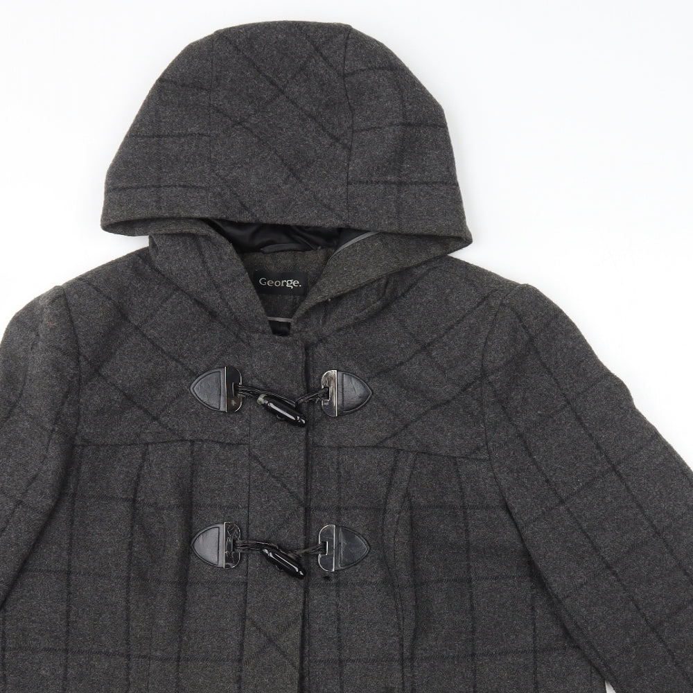 George Womens Grey Plaid Pea Coat Coat Size 16 Hook & Loop