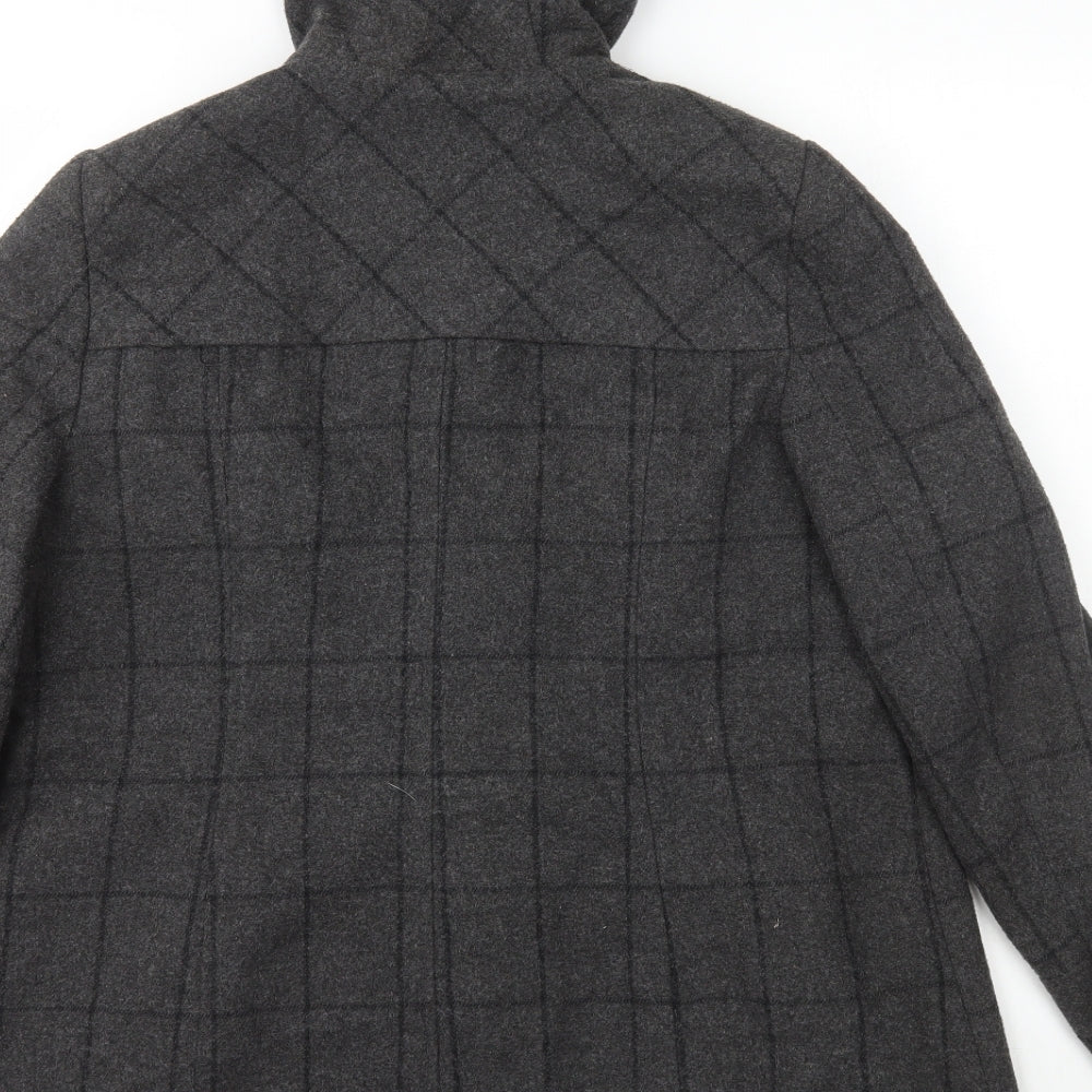 George Womens Grey Plaid Pea Coat Coat Size 16 Hook & Loop