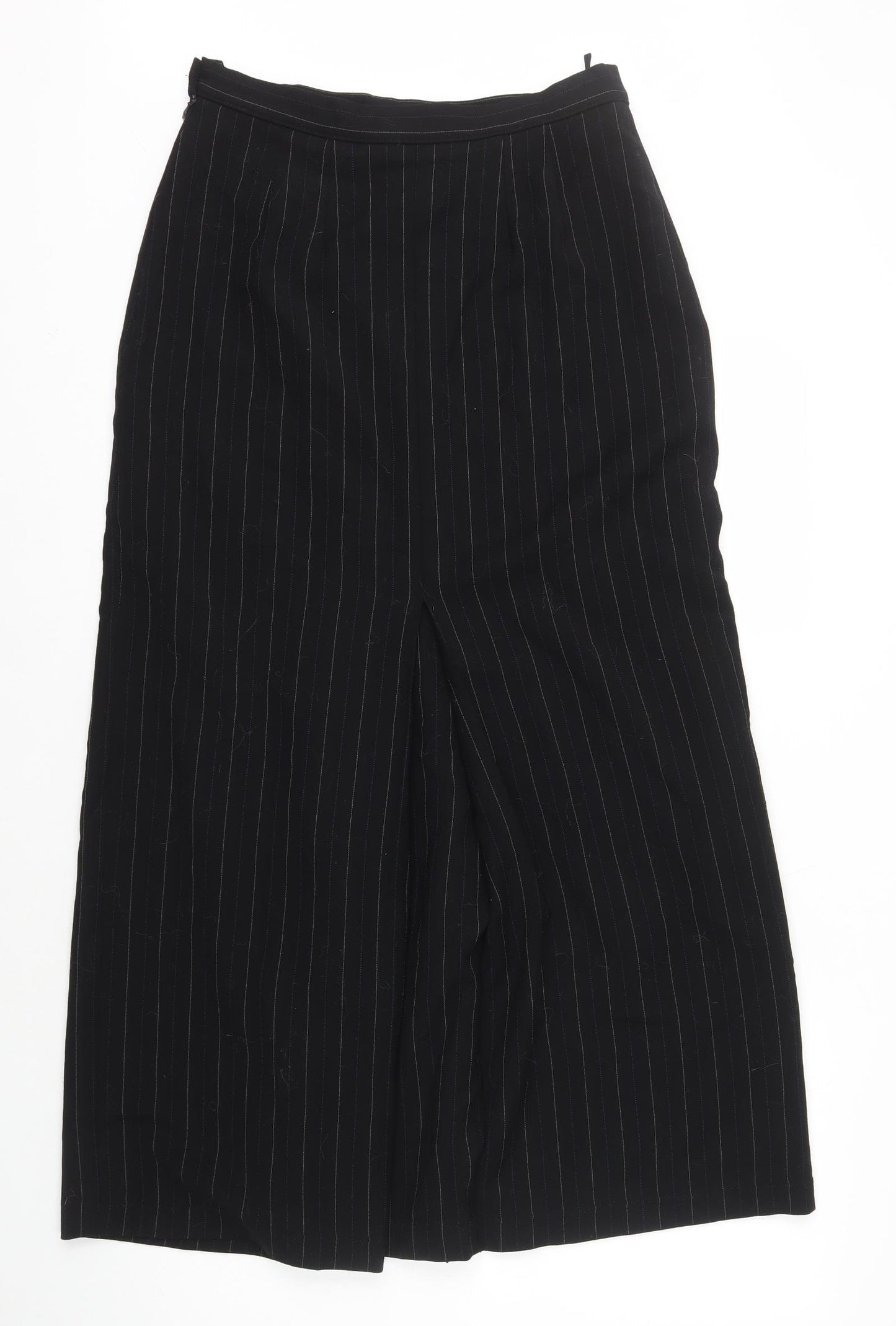 Marks and Spencer Womens Black Striped Wool A-Line Skirt Size 14 Tie