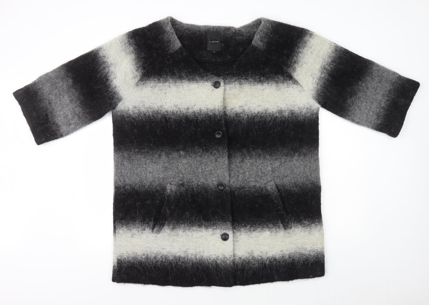 b.young Womens Black Striped Pea Coat Coat Size 14 Button