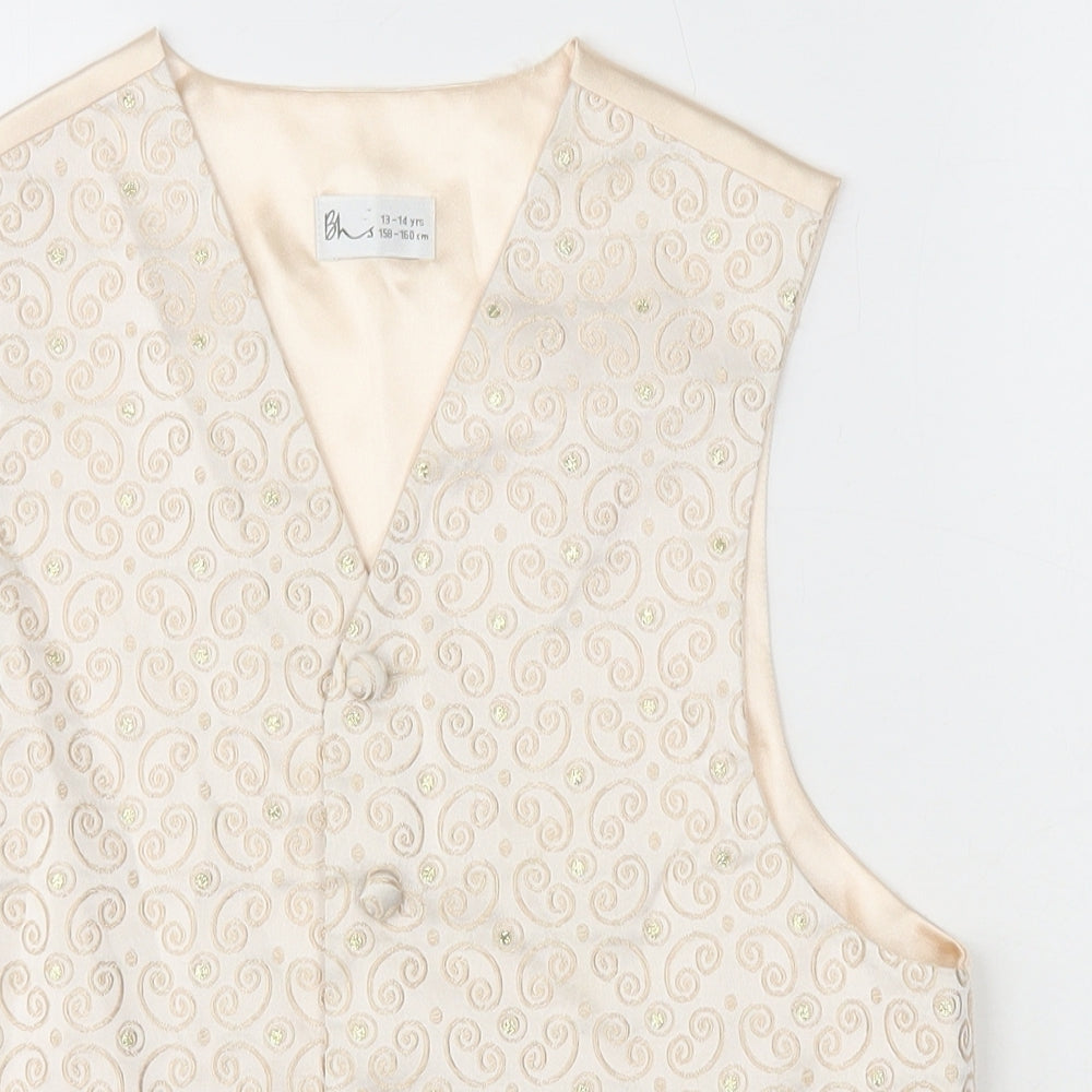BHS Boys Ivory Geometric Jacket Waistcoat Size 13-14 Years Button