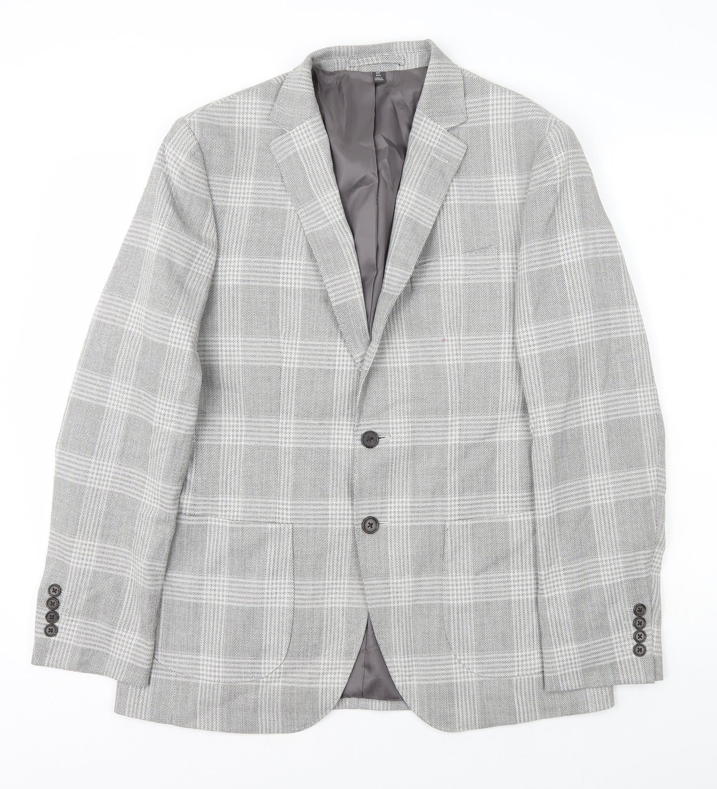 Marks and Spencer Mens Grey Plaid Polyester Jacket Blazer Size L