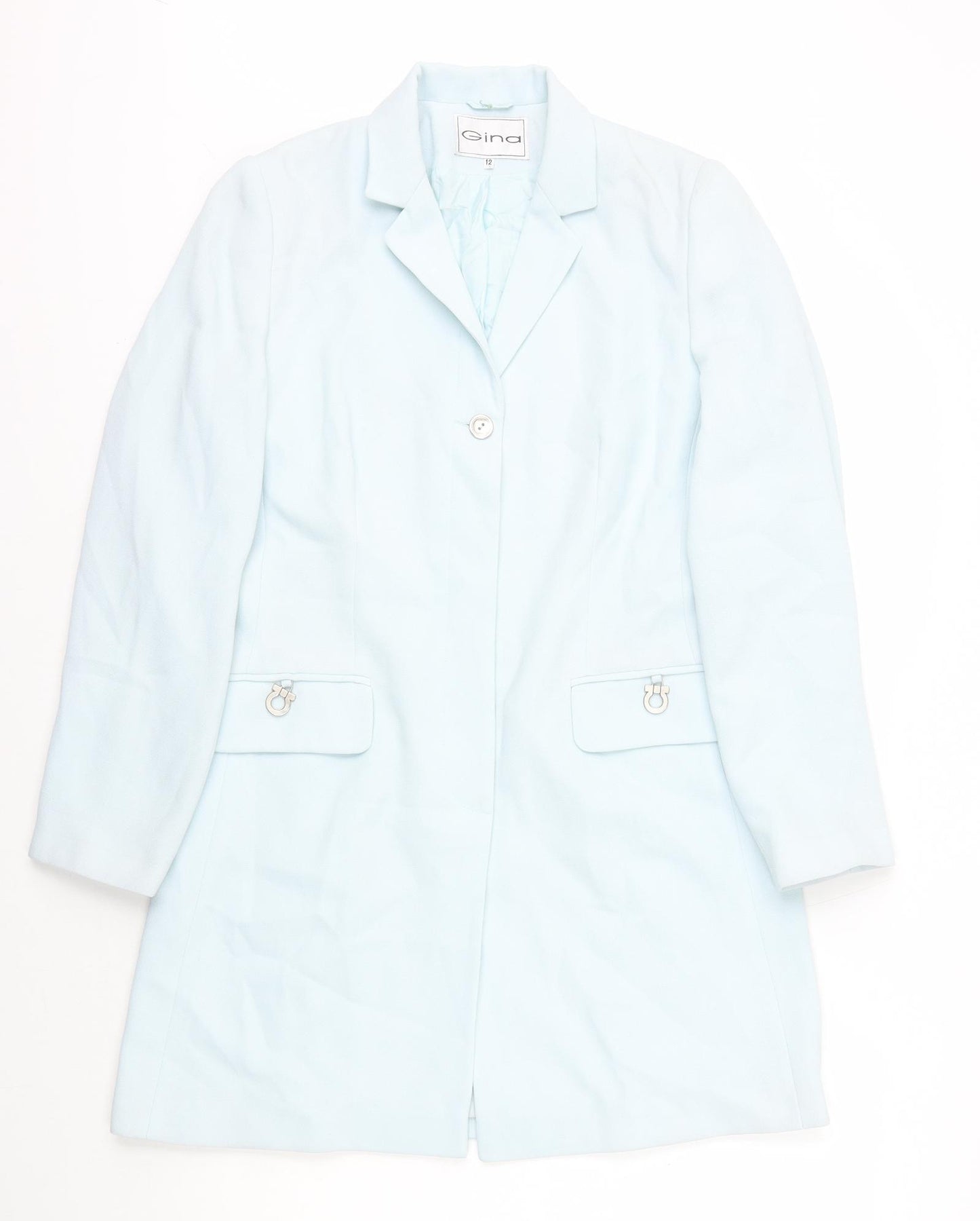 Gina Womens Blue Jacket Size 12 Button - Hidden Buttons