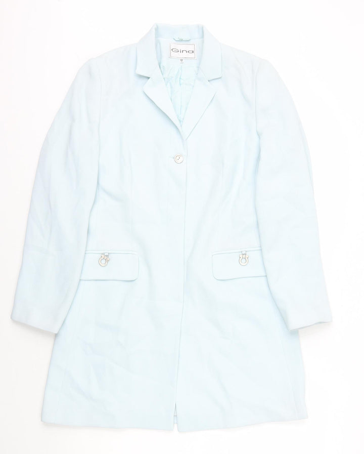 Gina Womens Blue Jacket Size 12 Button - Hidden Buttons