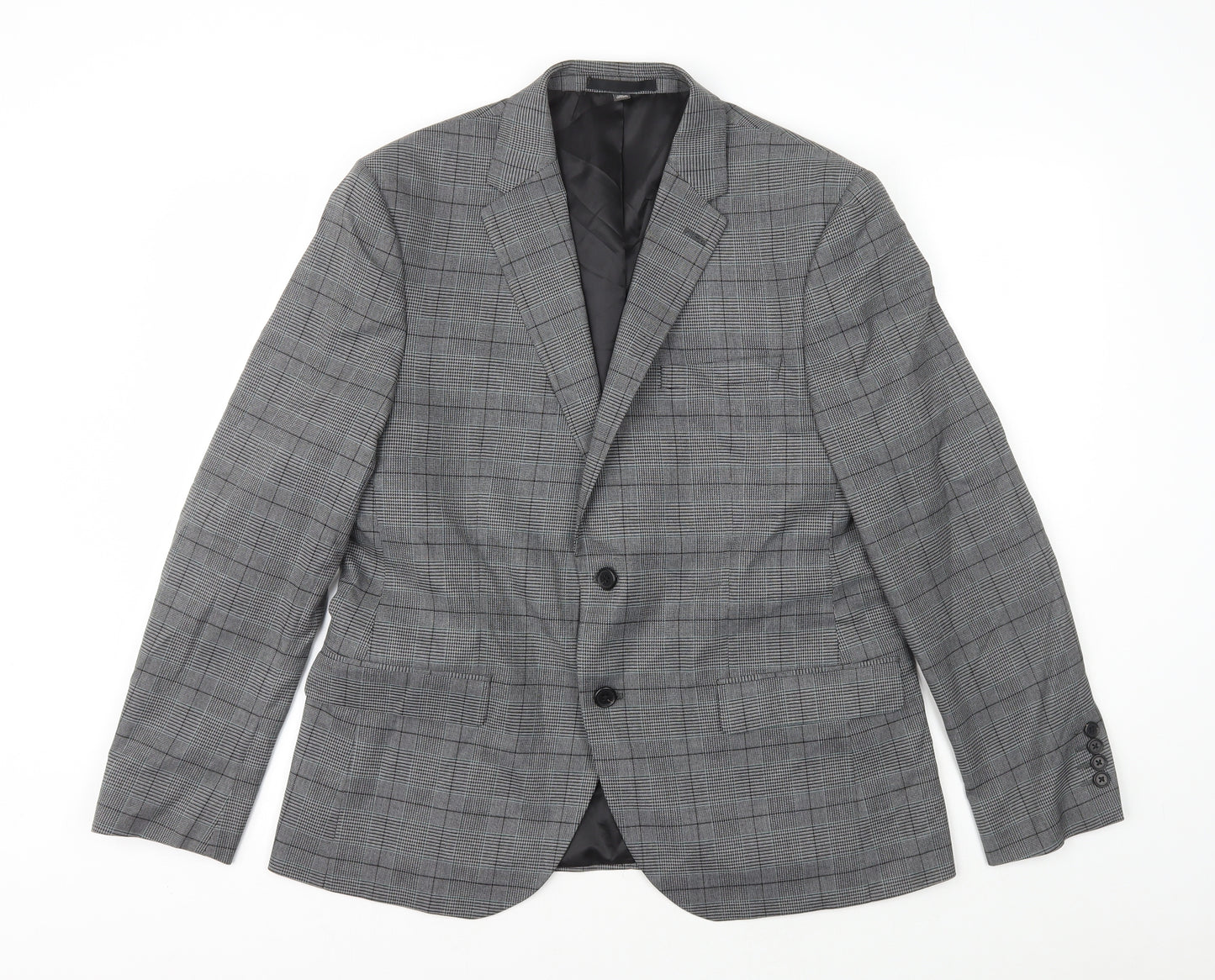 Marks and Spencer Mens Grey Plaid Polyester Jacket Blazer Size L
