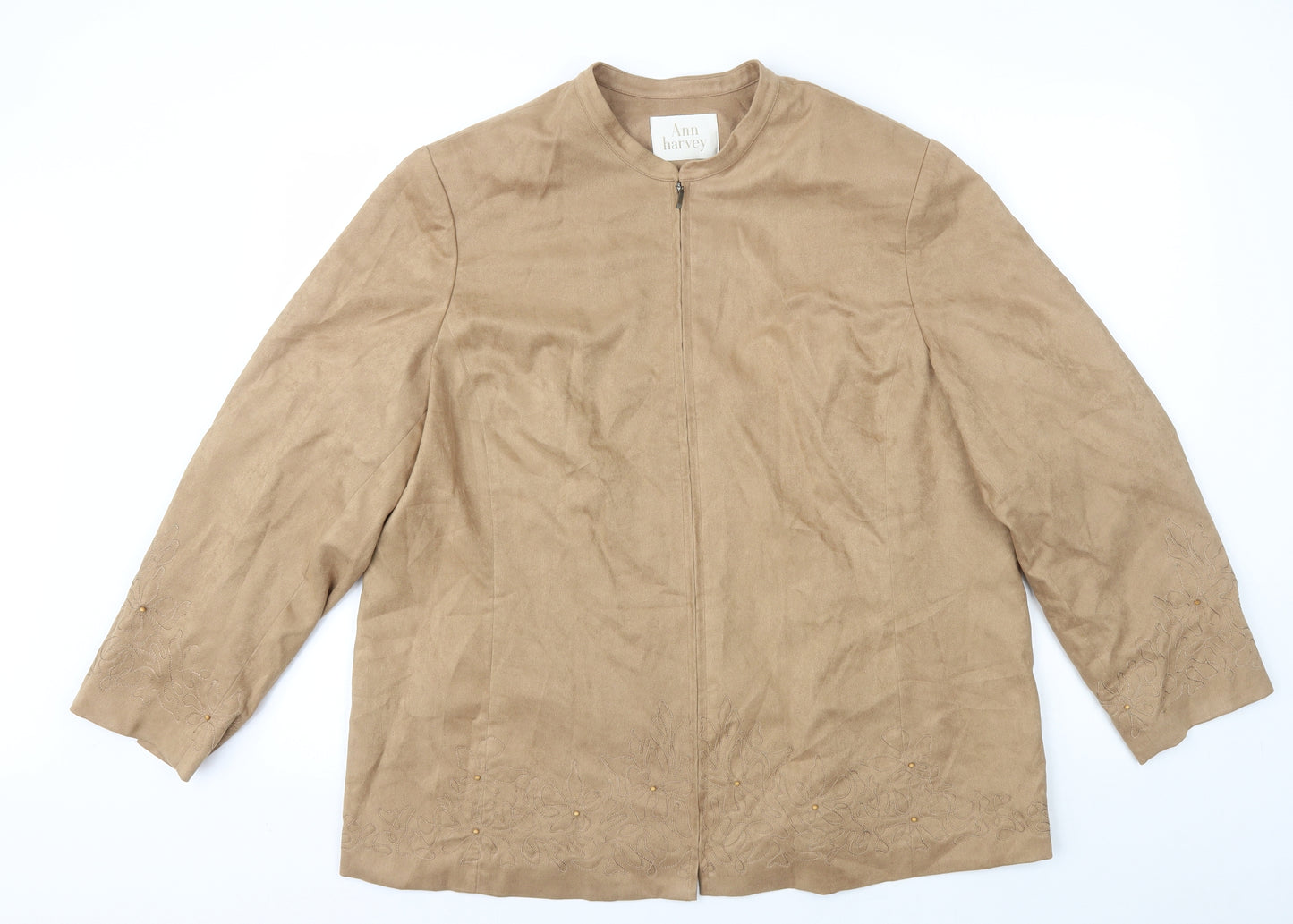 Ann Harvey Womens Beige Jacket Size 20 Zip - Suede Effect