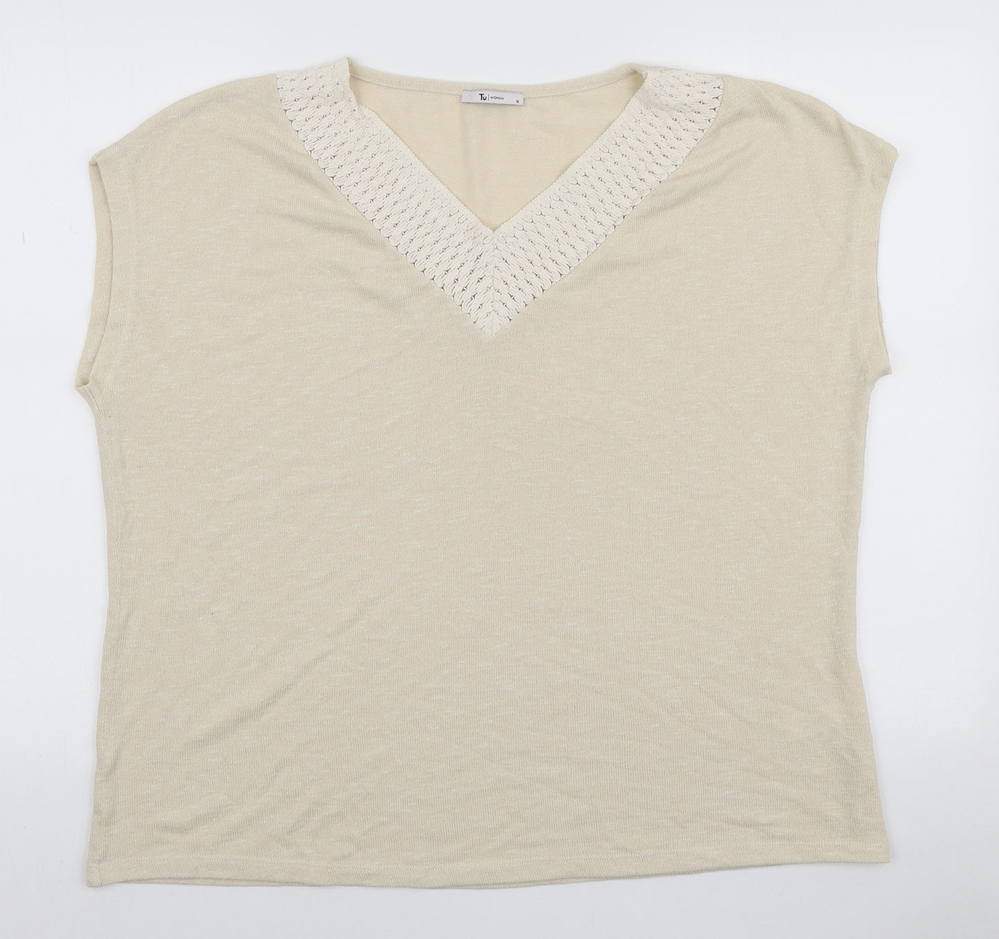 TU Womens Ivory Polyester Basic T-Shirt Size 18 V-Neck - Lace Neckline
