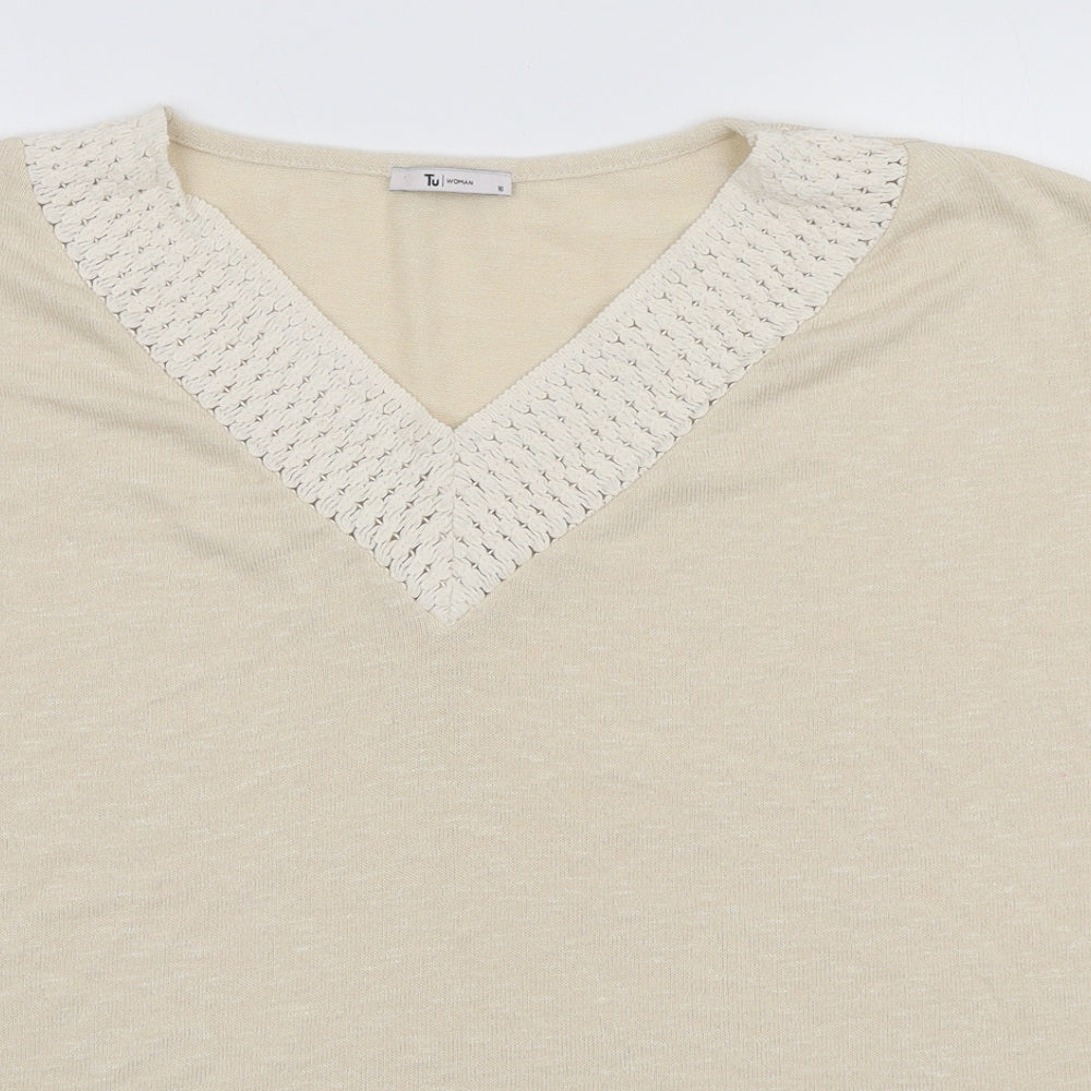 TU Womens Ivory Polyester Basic T-Shirt Size 18 V-Neck - Lace Neckline