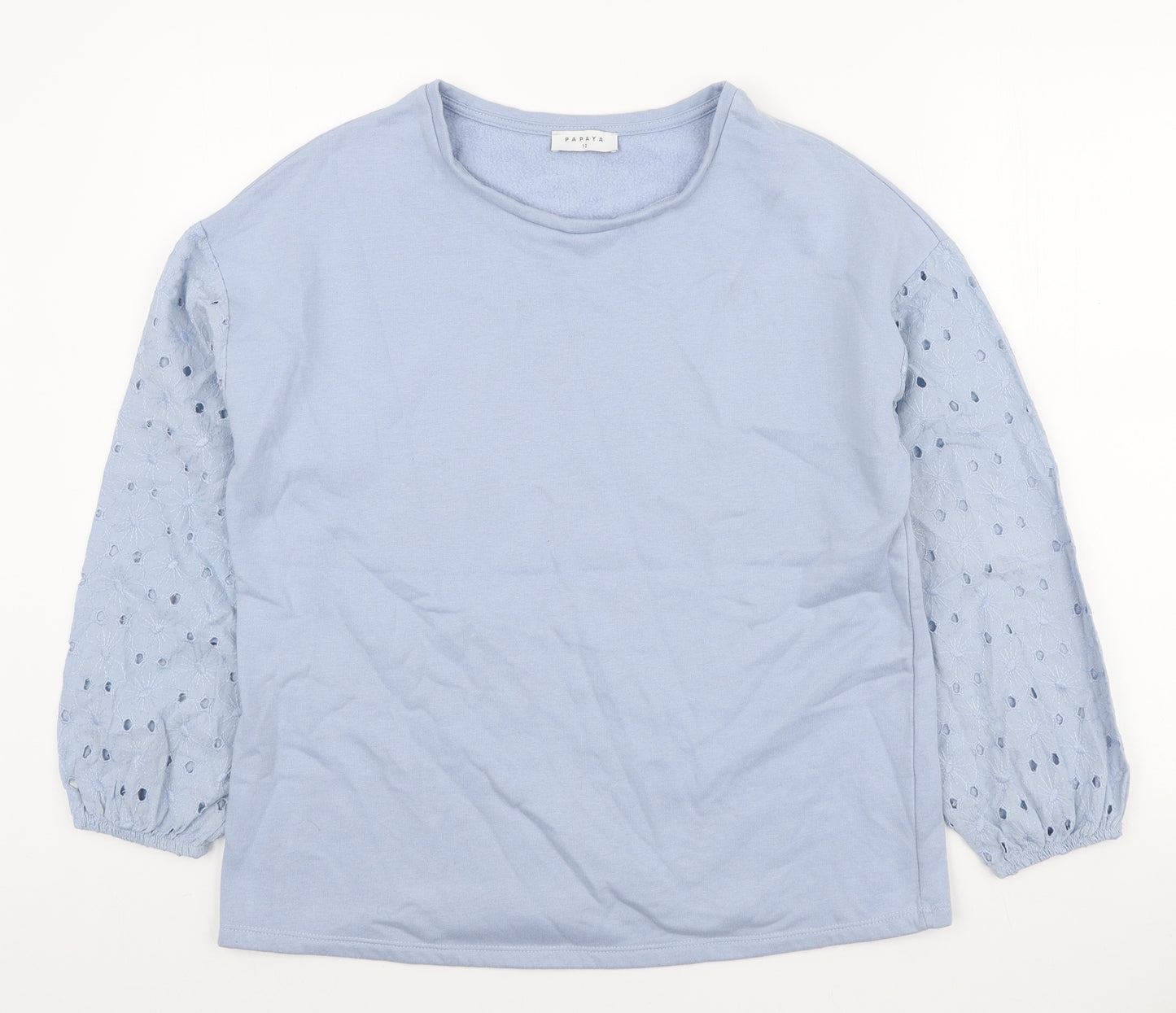 Papaya Womens Blue Polyester Pullover Sweatshirt Size 12 Pullover - Floral Lace Sleeves