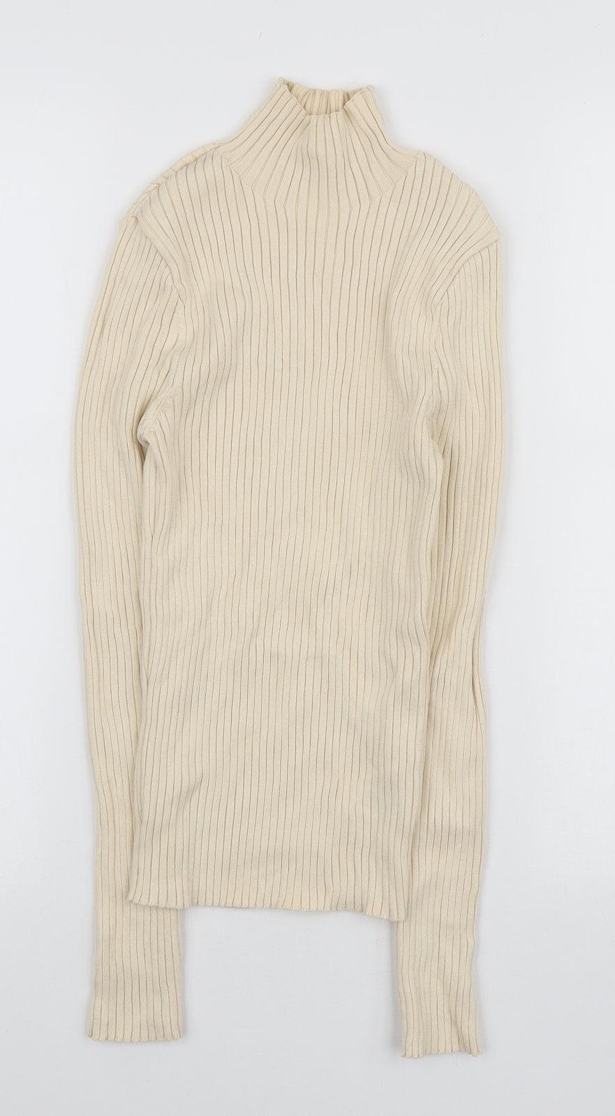 Zara Womens Ivory High Neck Viscose Pullover Jumper Size M - Ribbed