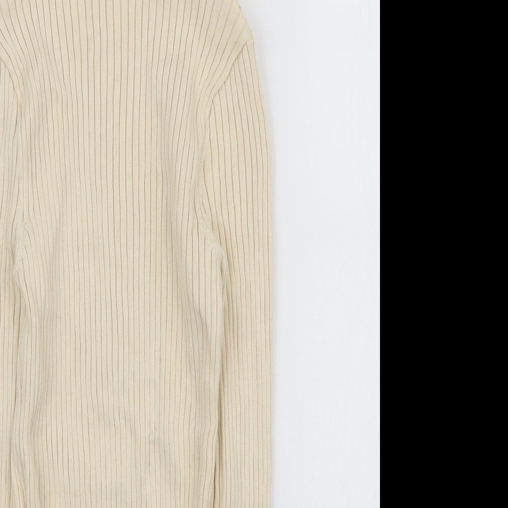 Zara Womens Ivory High Neck Viscose Pullover Jumper Size M - Ribbed