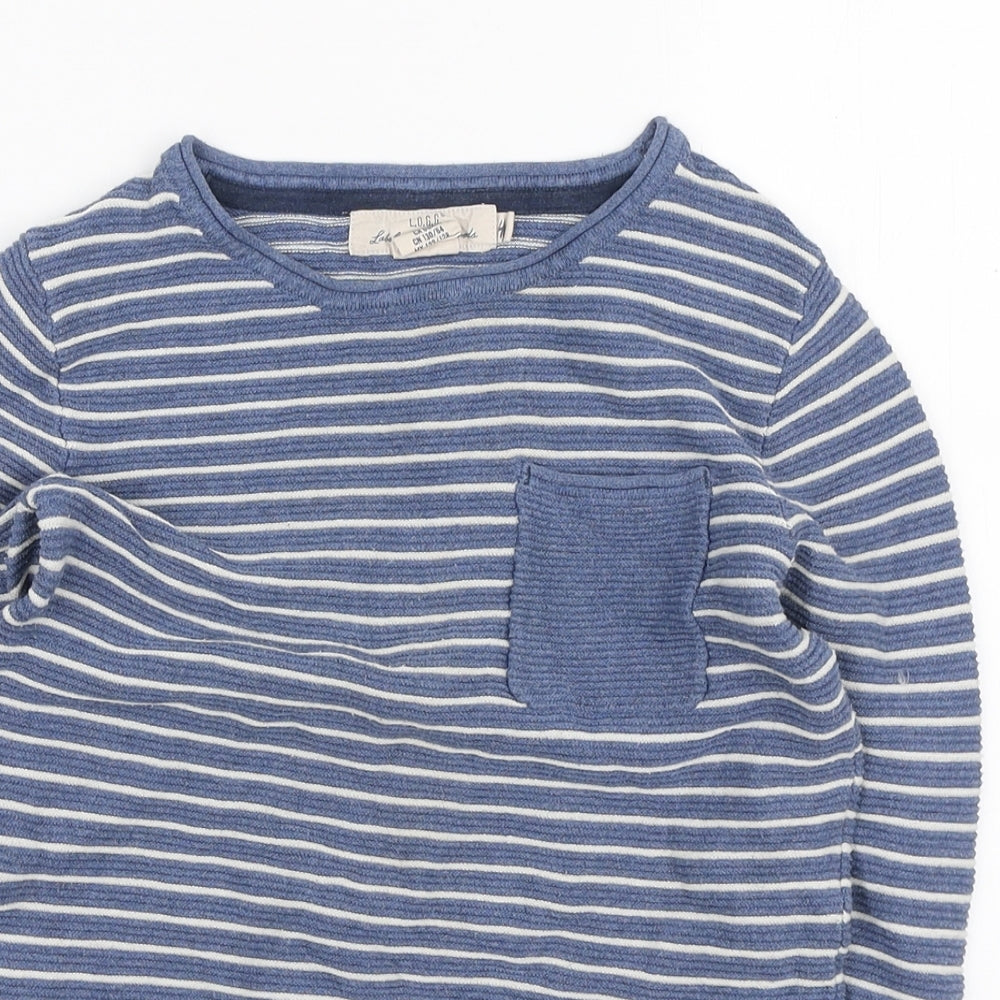 H&M Boys Blue Round Neck Striped Polyamide Pullover Jumper Size 6-7 Years Pullover