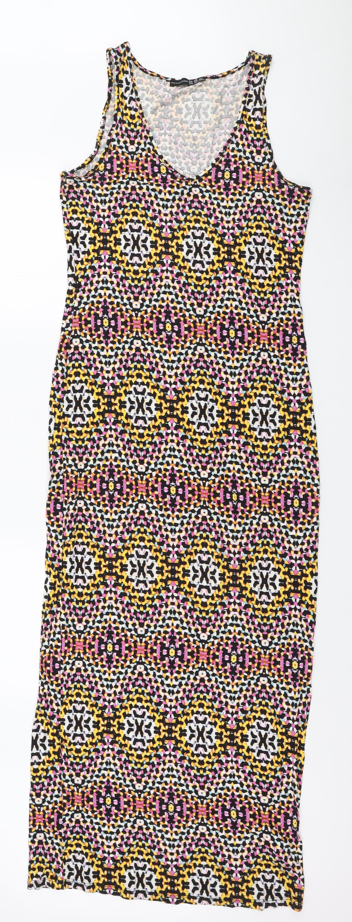 Atmosphere Womens Multicoloured Geometric Viscose Maxi Size 12 V-Neck Pullover