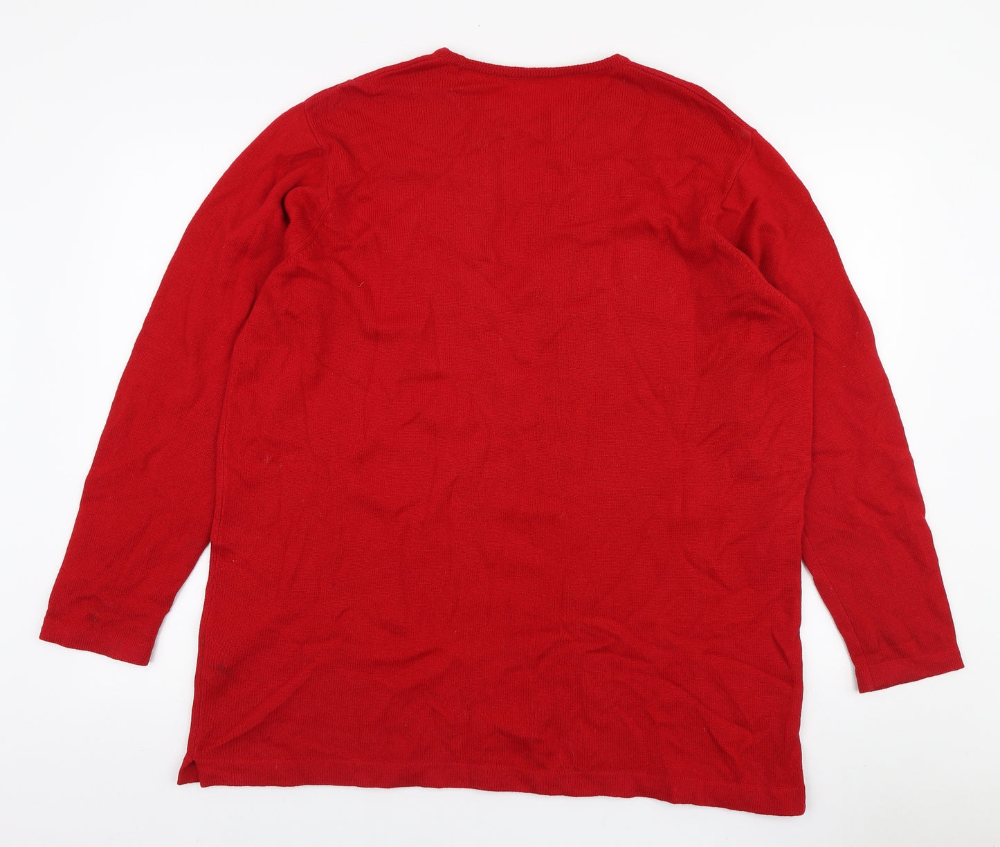 Marks and Spencer Womens Red Round Neck Wool Pullover Jumper Size 18