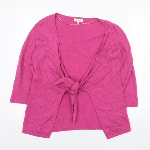 Jackpot Womens Pink V-Neck Cotton Cardigan Jumper Size S - Front Knot Detail
