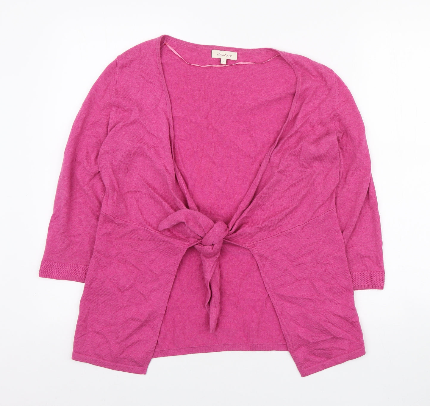 Jackpot Womens Pink V-Neck Cotton Cardigan Jumper Size S - Front Knot Detail