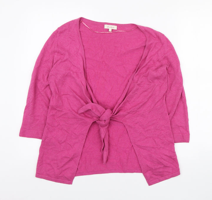 Jackpot Womens Pink V-Neck Cotton Cardigan Jumper Size S - Front Knot Detail