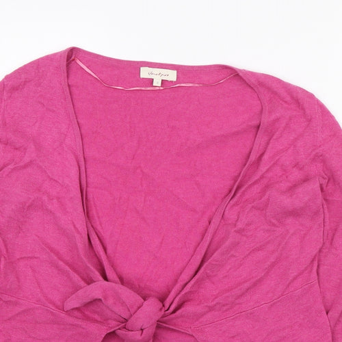Jackpot Womens Pink V-Neck Cotton Cardigan Jumper Size S - Front Knot Detail