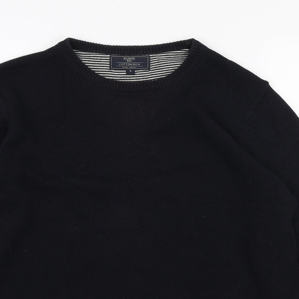 BHS Mens Black Round Neck Cotton Pullover Jumper Size S