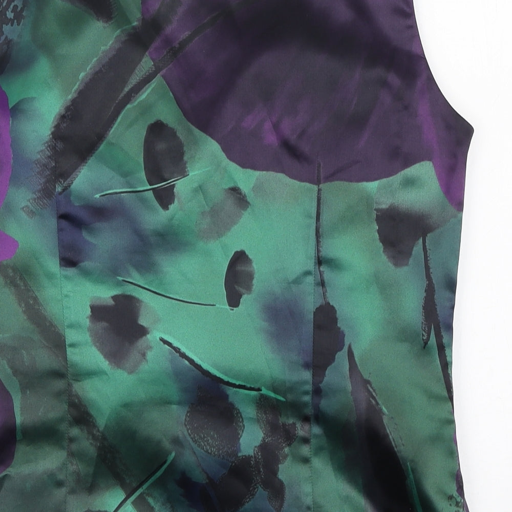 Kaliko Womens Green Floral Polyester Basic Blouse Size 14 V-Neck