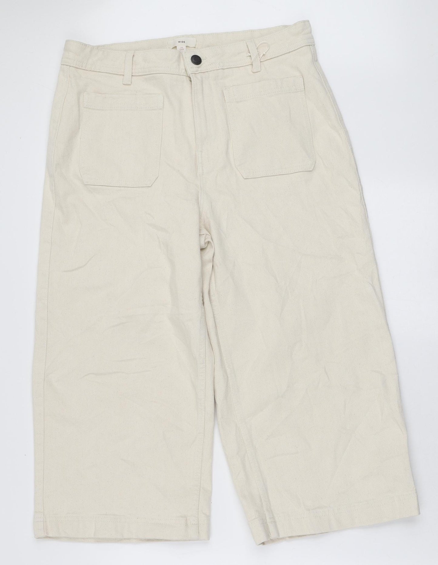 Marks and Spencer Womens Ivory Cotton Wide-Leg Jeans Size 14 L20 in Regular Zip