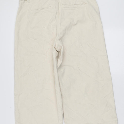 Marks and Spencer Womens Ivory Cotton Wide-Leg Jeans Size 14 L20 in Regular Zip