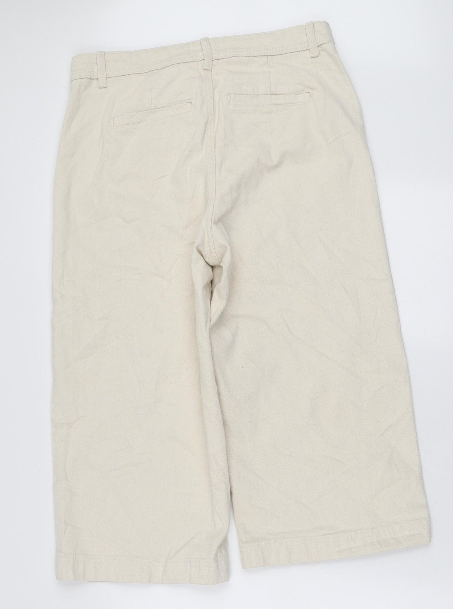 Marks and Spencer Womens Ivory Cotton Wide-Leg Jeans Size 14 L20 in Regular Zip