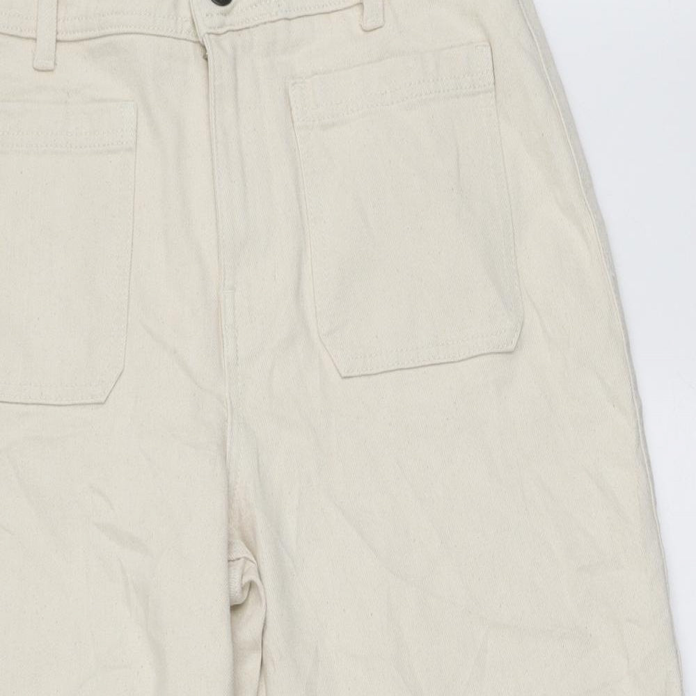 Marks and Spencer Womens Ivory Cotton Wide-Leg Jeans Size 14 L20 in Regular Zip
