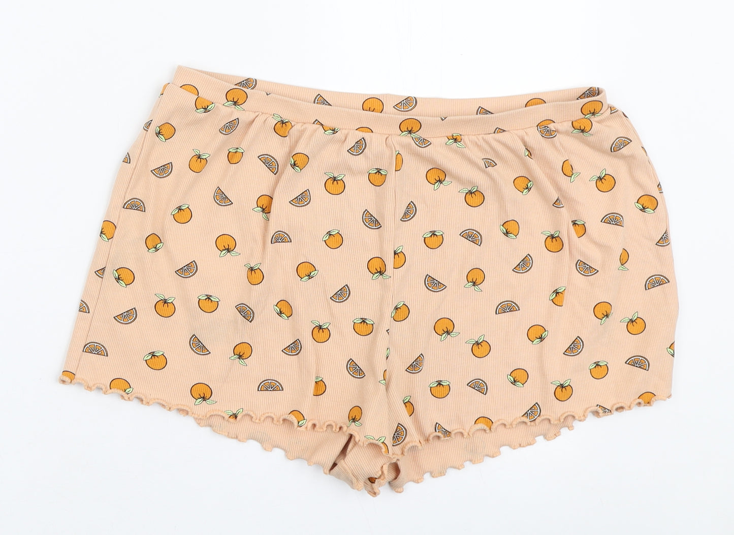 Primark Womens Orange Geometric Polyester Sweat Shorts Size L L3 in Regular Pull On - Oranges Print