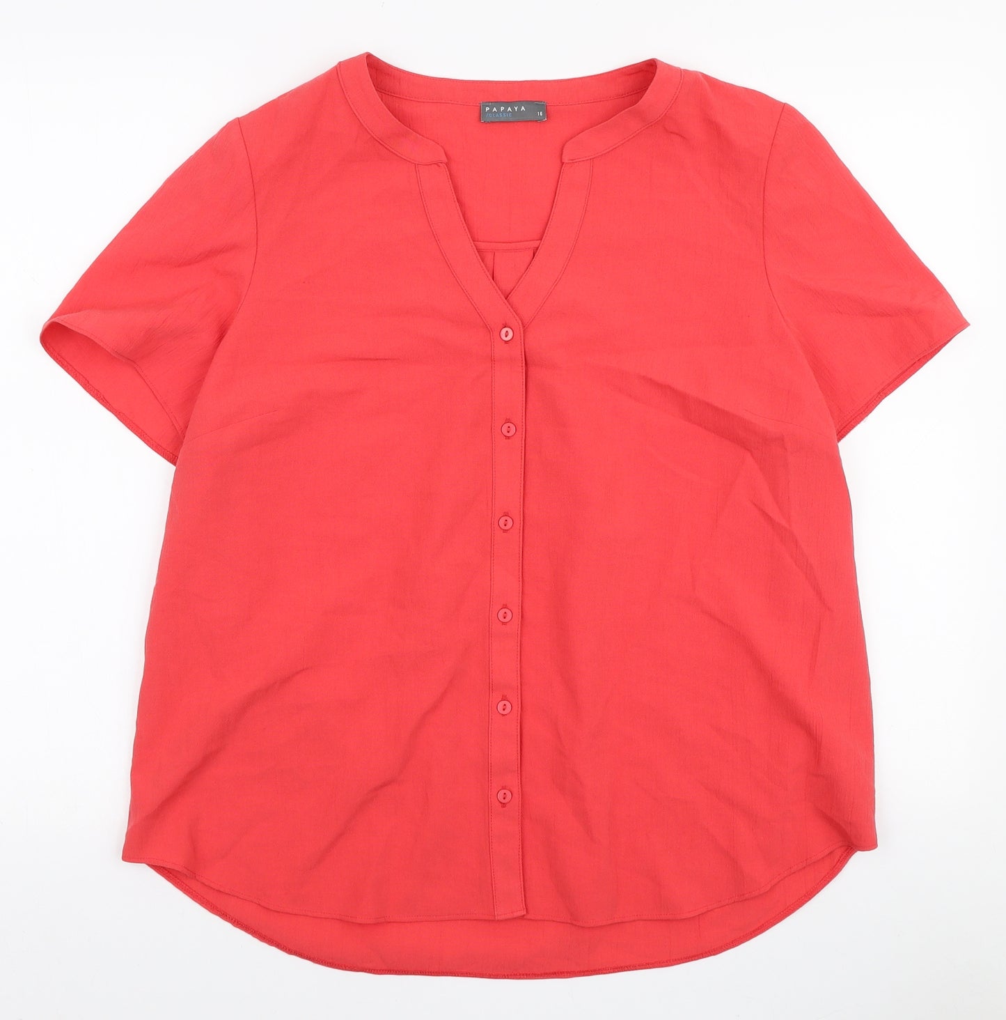 Papaya Womens Orange Polyester Basic Button-Up Size 16 V-Neck