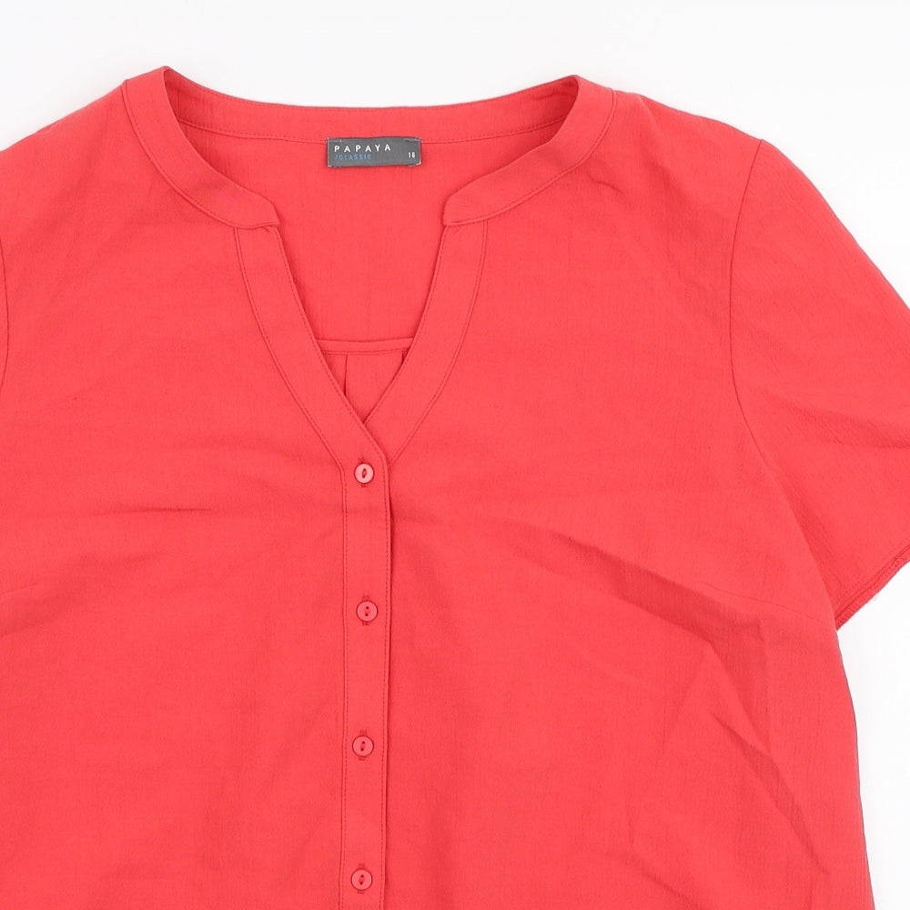 Papaya Womens Orange Polyester Basic Button-Up Size 16 V-Neck