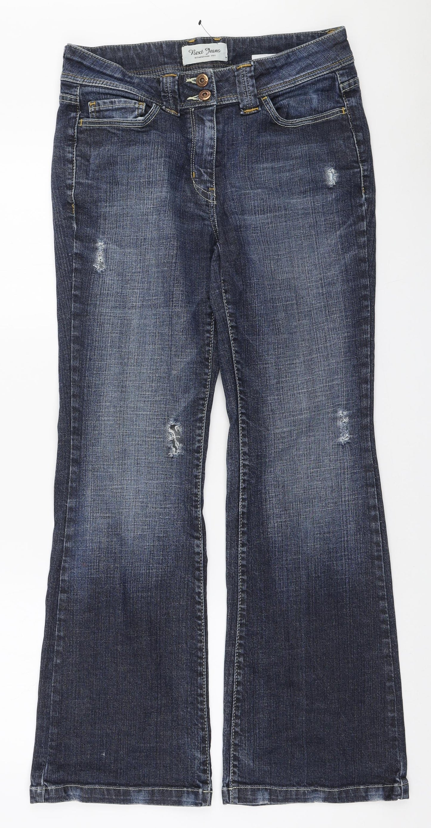 NEXT Womens Blue Cotton Bootcut Jeans Size 12 L29 in Regular Zip