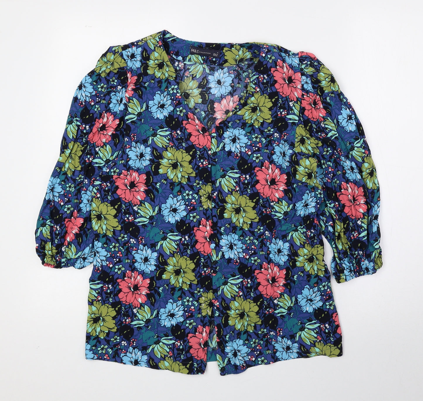 Marks and Spencer Womens Multicoloured Floral Viscose Basic Blouse Size 8 V-Neck