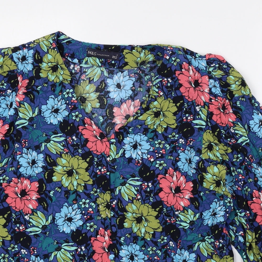Marks and Spencer Womens Multicoloured Floral Viscose Basic Blouse Size 8 V-Neck
