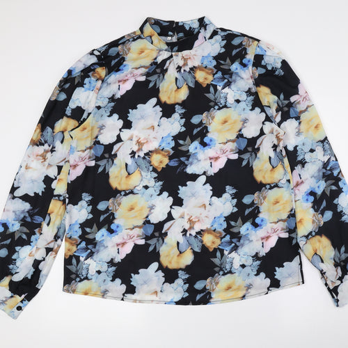 Preworn Womens Multicoloured Floral Polyester Basic Blouse Size XL Mock Neck