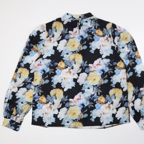 Preworn Womens Multicoloured Floral Polyester Basic Blouse Size XL Mock Neck