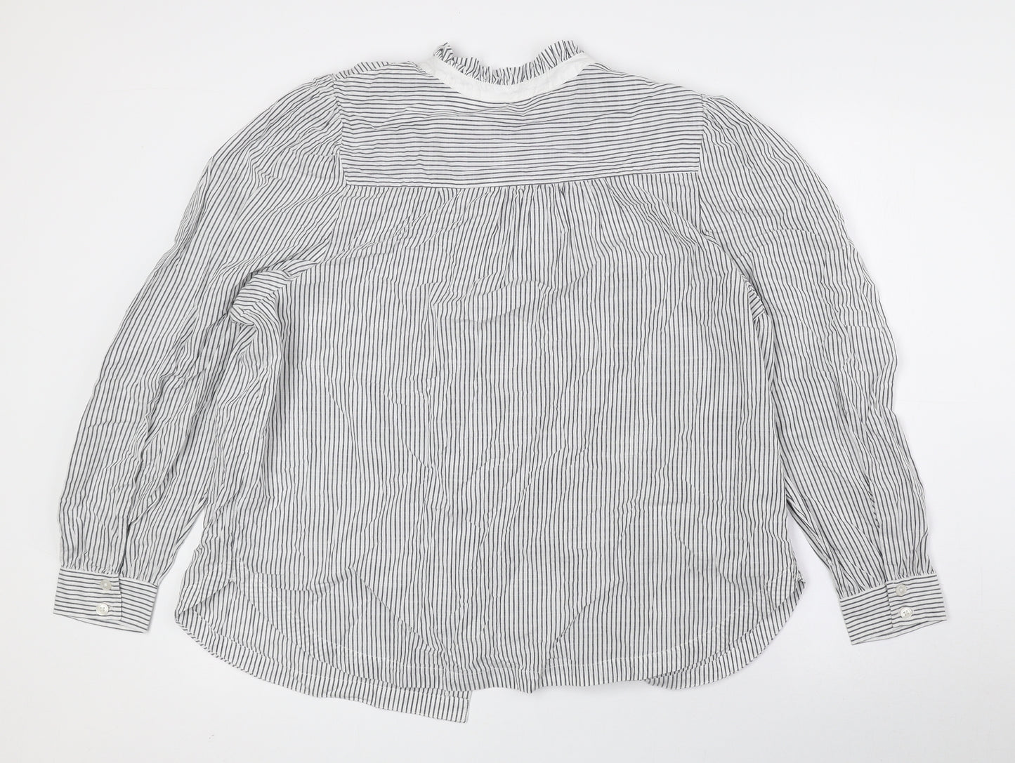Marks and Spencer Womens Grey Striped 100% Cotton Basic Button-Up Size 16 Round Neck