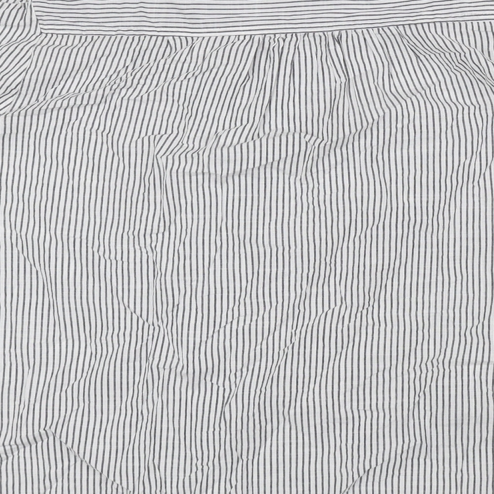 Marks and Spencer Womens Grey Striped 100% Cotton Basic Button-Up Size 16 Round Neck