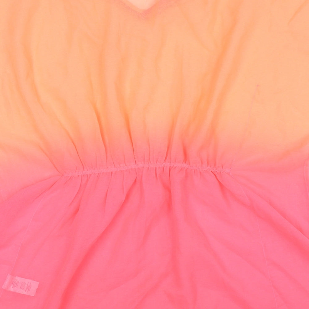 YD Girls Pink Polyester Basic Blouse Size 12-13 Years V-Neck Pullover - Beach Cover Up