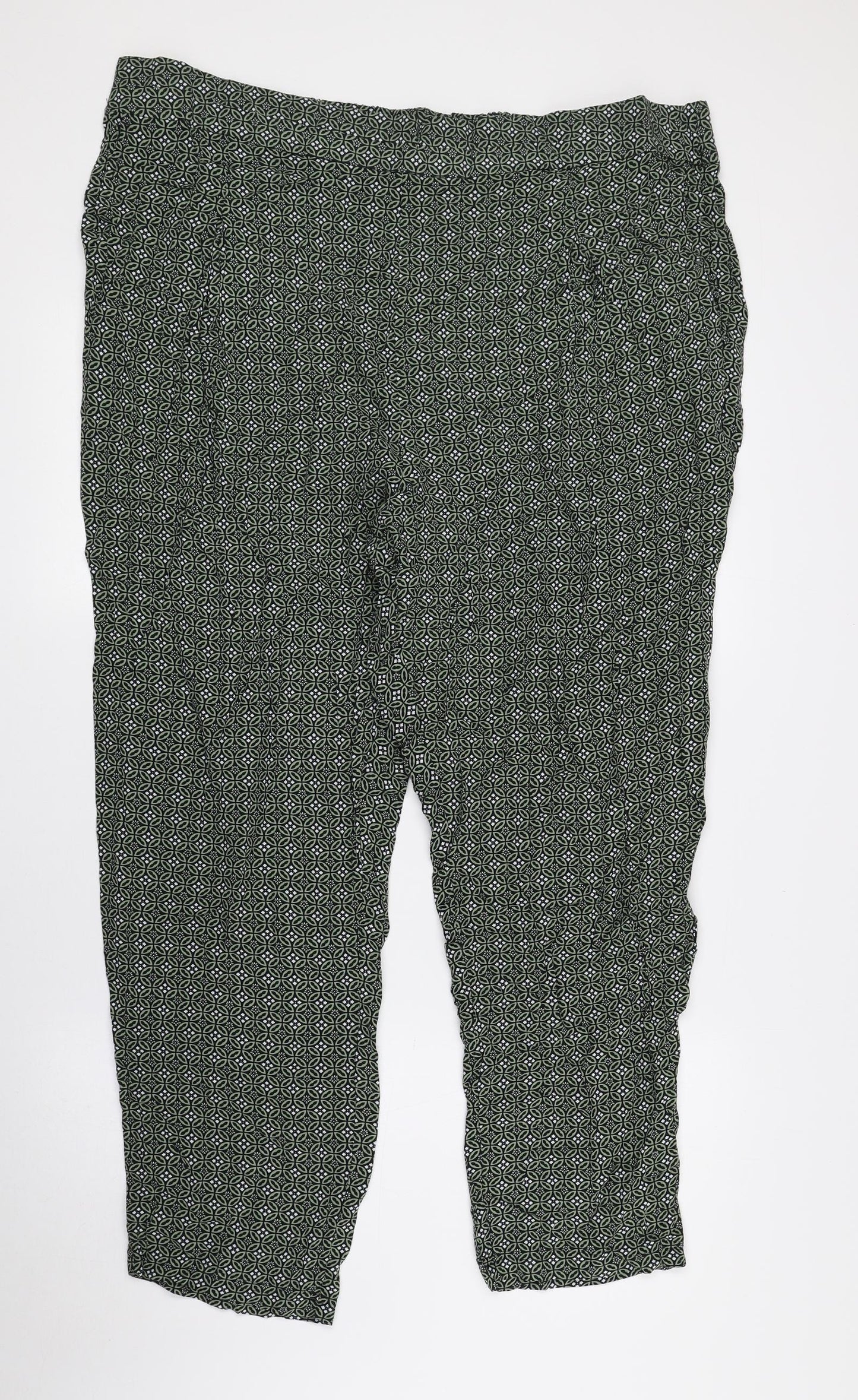 Marks and Spencer Womens Green Geometric Viscose Trousers Size 20 L27 in Regular