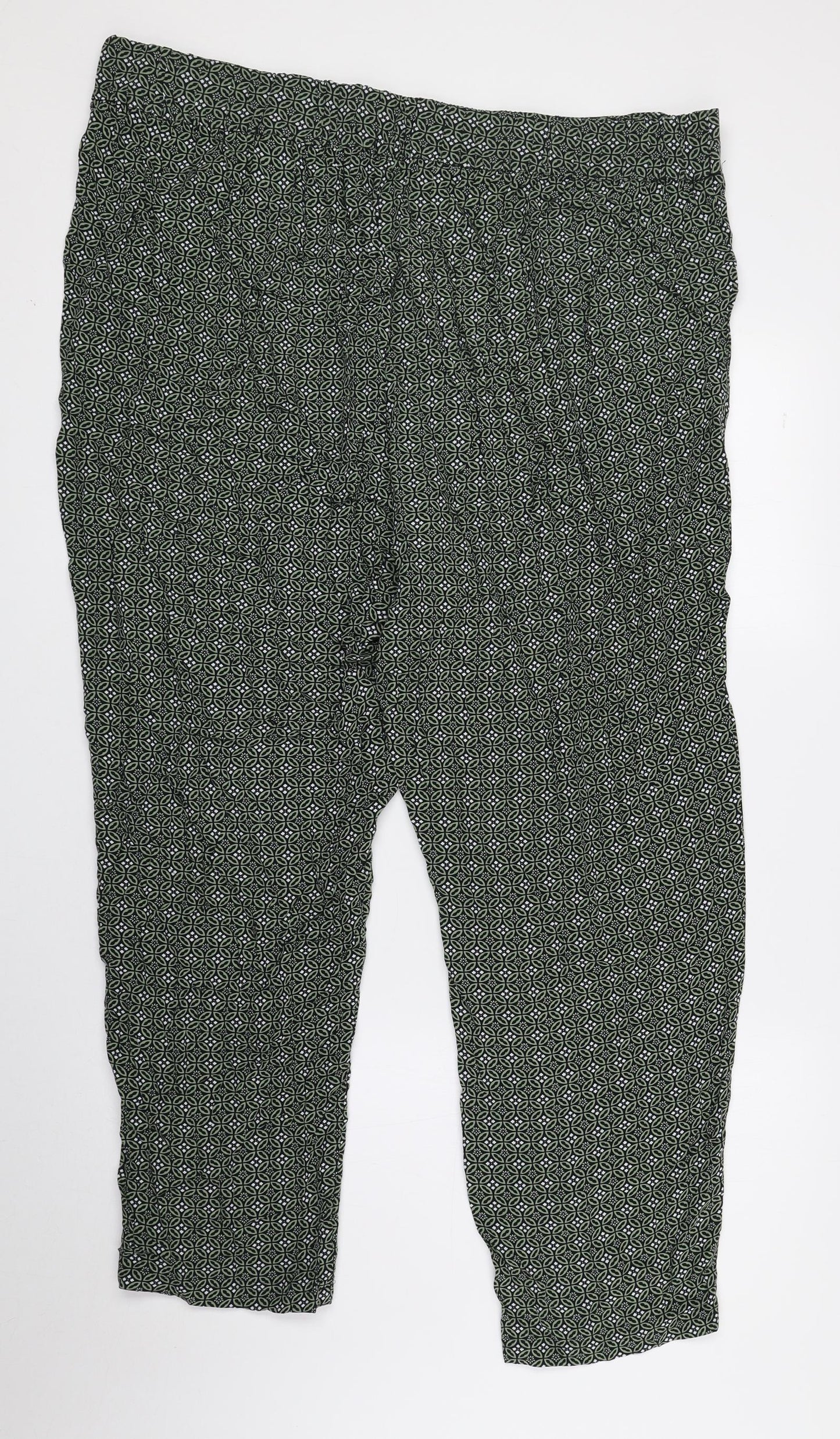 Marks and Spencer Womens Green Geometric Viscose Trousers Size 20 L27 in Regular
