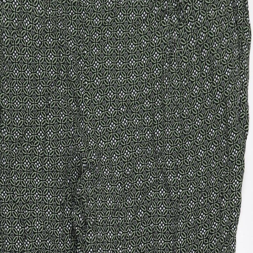 Marks and Spencer Womens Green Geometric Viscose Trousers Size 20 L27 in Regular